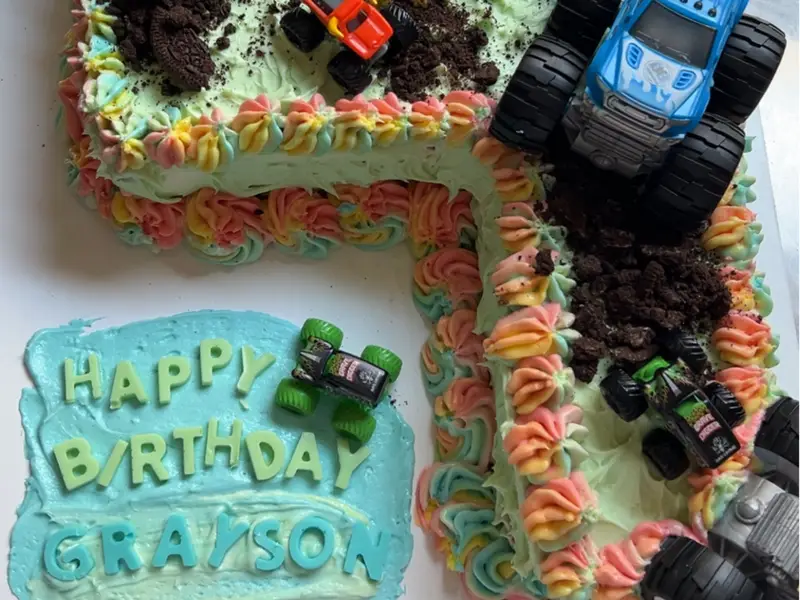 Monster truck themed birthday cake by Diner's Choice Eats