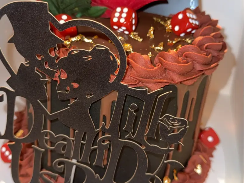 Till Death Do Us Part cake with dice decoration by Diner's Choice Eats