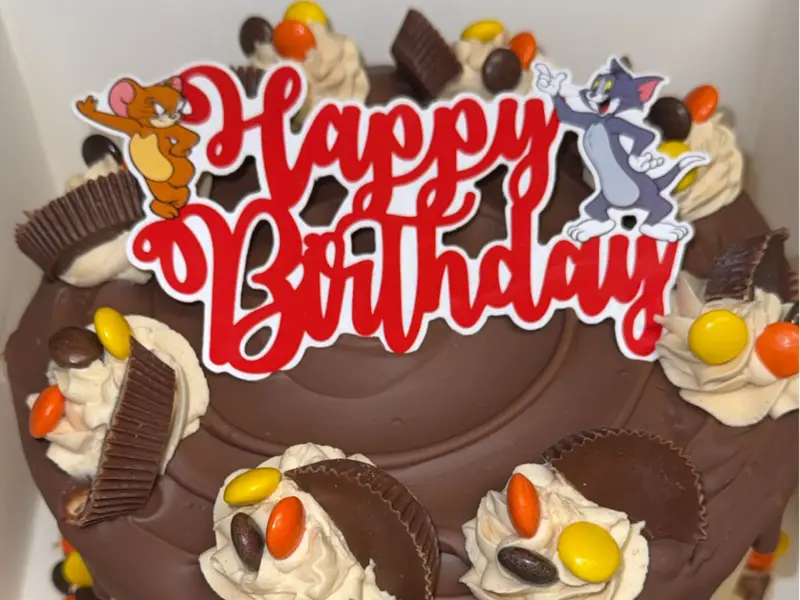 Tom and Jerry happy birthday cake with Reese's cups by Diner's Choice Eats